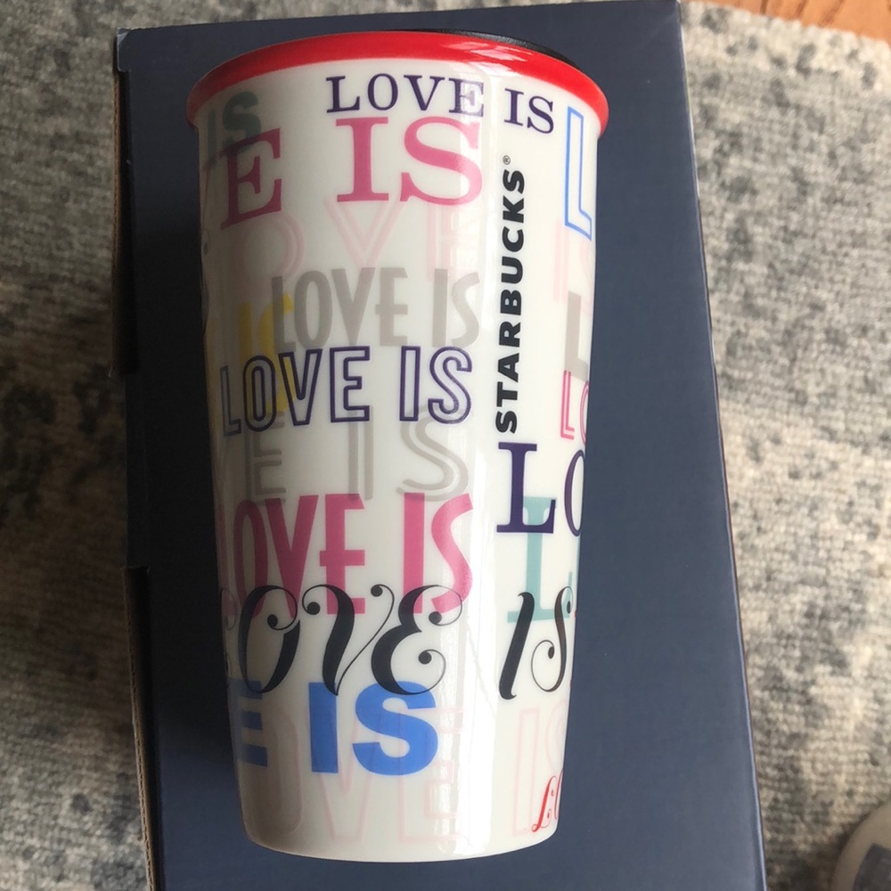 Starbucks "Love Is" Hot Drink Stoneware Tall Cup 12 oz BNWT